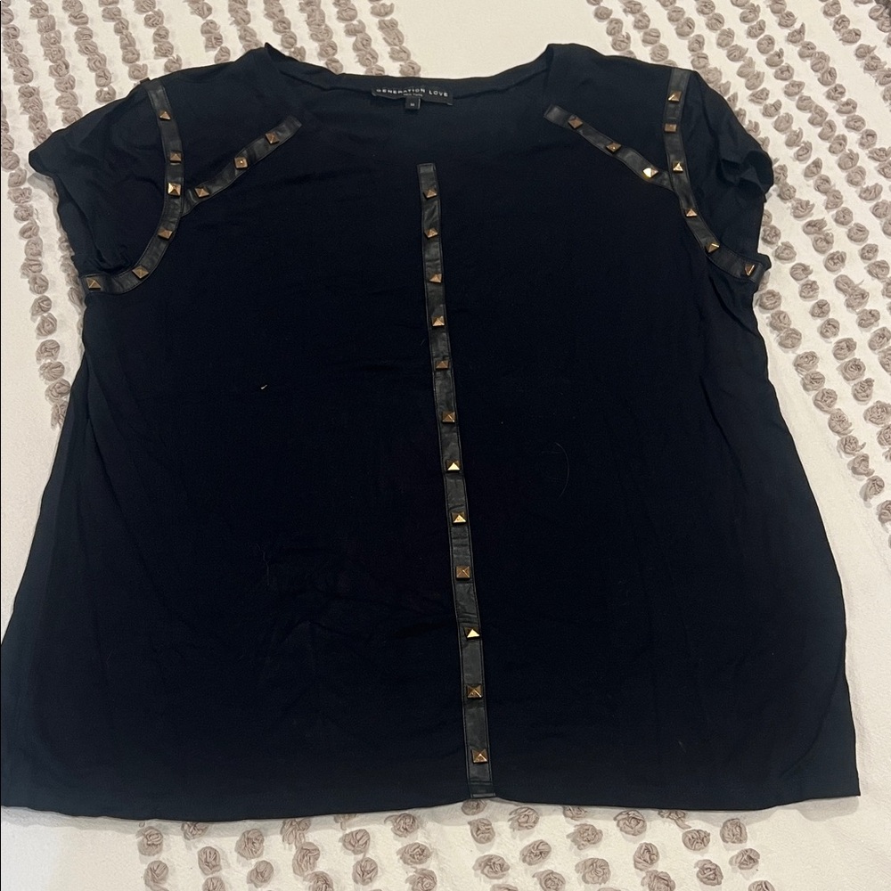 GENERATION LOVE Black Studded Short Sleeve Top